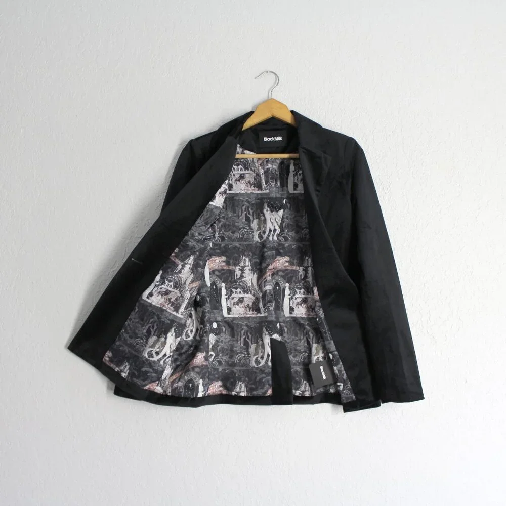 Blackmilk Black Velvet Nielsen Fairy Tales Blazer jacket art to wear XS 4/6 NWT - Picture 6 of 13
